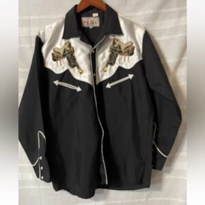 Texas Western Black & White Long Sleeve Men Shirt Sz L